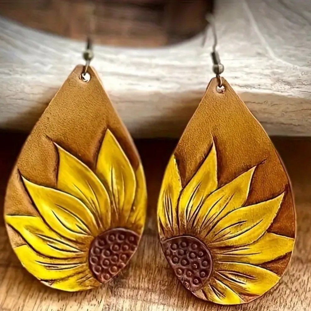 Boho 14K Gold Plated Sunflower Drop Earrings